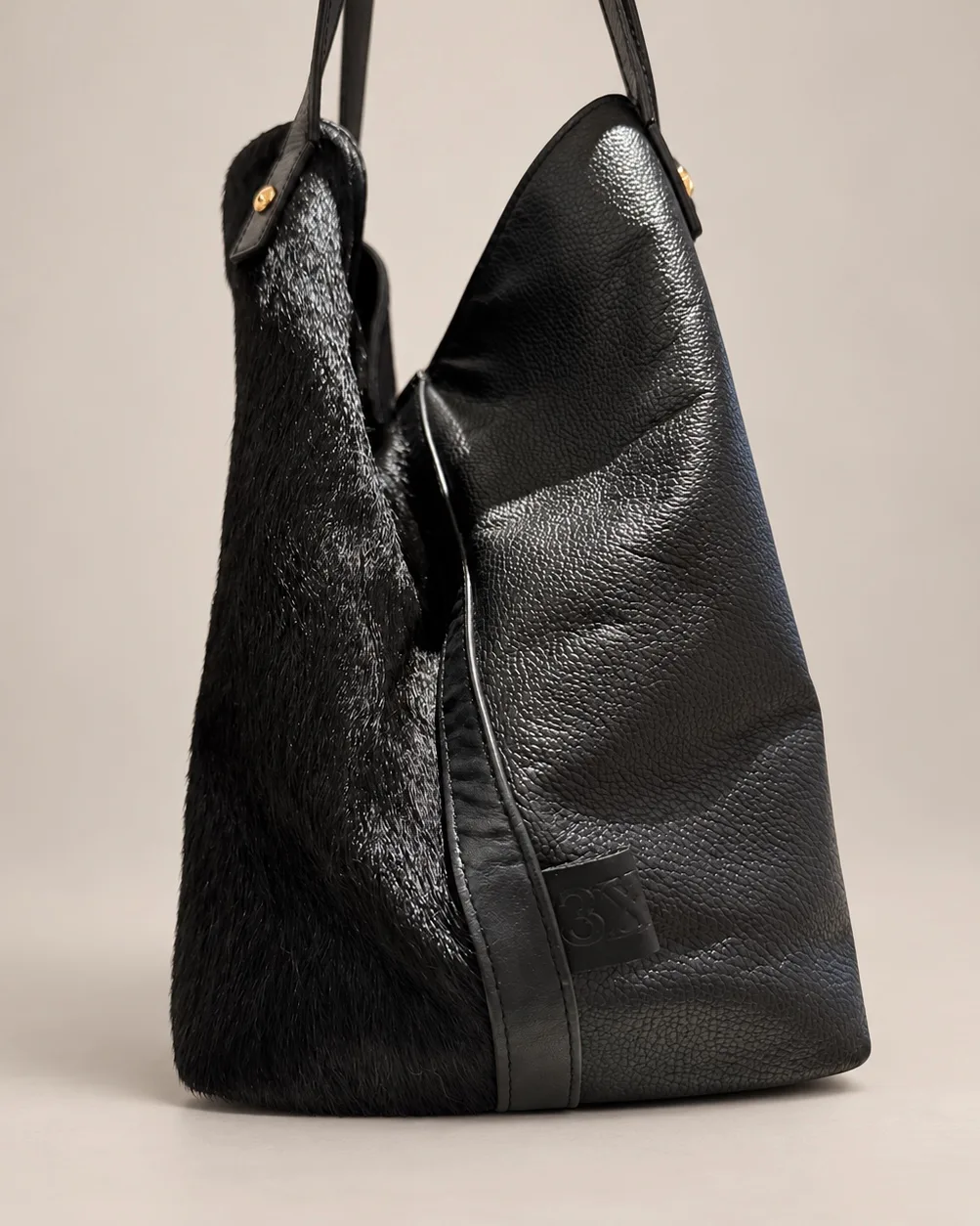 Shopper Pelo y Cuero Negro